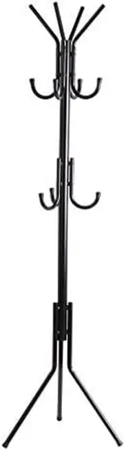 12 Hook Coat Hanger Stand 3-Tier Hat Clothes Rack Metal Tree Style Storage Black