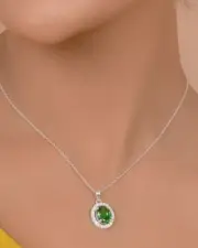 925 SOLID STERLING SILVER CUT GREEN Simulated Emerald TOPAZ CHAIN PENDANT M209