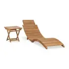 Folding Sun Lounger With Table Solid Teak Wood