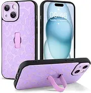 Jefonha for iPhone 15 Case with Finger Hand Strap Kickstand, Trendy Cool Leaopard Cheetah Print Phone Case for Women Men, Full Camera Protection Shockproof Protective Cover (Purple)