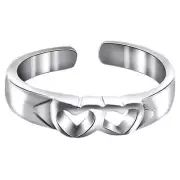 925 Sterling Silver Twin Open Heart Adjustable Toe Ring for Women