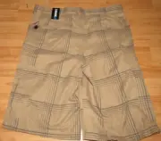$36 NWT New TONY HAWK Boys Sz 18 Plaid Shorts Tan Gray Cargo 11" Inseam