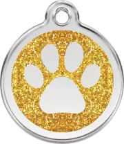 Red Dingo Glitter Paw Print Tag Gold - Lifetime Guarantee - Cat, Dog, Pet ID Tag