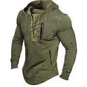 Men's T Shirt Tee Tee Top Long Sleeve Shirt Long Sleeve Hooded Spring Fall Plain Fashion Designer Basic Lace up Vacation Street Going out Black Light Grey Brow