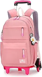 [Armbq] Rolling Backpack,Backpack with Wheels,Kids Roller Backpack for Girls Boys Travel Bag with Wheels Trolley Bookbags, A-pink Six Wheels, A-Six Wheels