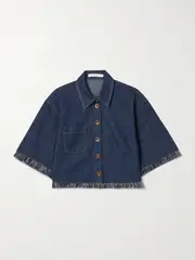 [Zimmermann] Zimmermann - Rhiannon Cropped Frayed Denim Shirt - Navy - 1 1 Blue
