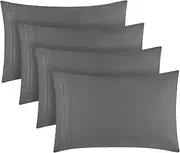 Mellanni Pillow Cases Set - 4 PC Iconic Collection Pillowcases - Hotel Luxury, Extra Soft, Cooling Pillow Covers - Wrinkle, Fade, Stain Resistant (King Size 20" x 40", Gray)
