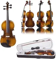 4/4 Full Size Acoustic EQ Electric Violin Fiddle Kit Solid Wood Spruce Face Board with Bow Hard Case Shoulder Rest o Cable Strings Clean Cloth Retro Sunset Red
