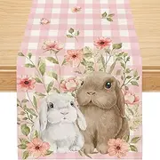 Siilues Easter Table Runner, Easter Bunny Decorations Foral Easter Runner for Table Seasonal Spring Holiday Decor for Indoor Outdoor Dining Table Decorations (13'' x 48'')