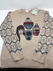 Marvel Boy's Size XL Long Sleeve Christmas Holiday Sweater Tan Spider-Man Hulk