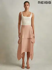 Reiss Nude Maisie Side Pleat Asymmetric Midi Skirt (N74373) | $325
