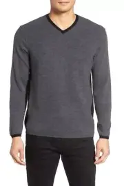 Zachary Prell V-Neck Colorblock Merino Wool Pullover gray sz XXL