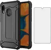 [Asuwish] Phone Case for Samsung Galaxy A20 A30 with Tempered Glass Screen Protector Cover and Cell Accessories Slim Soft TPU Silicone Dual Layer Protective Hybrid M10s A 30 20A SM A205G Women Men Black