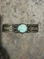 Navajo Kevin Ramone Dry Creek Turquoise Stamped Cuff Sterling Silver 7 1/4”