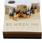 OMIPAWZ 3D Calendar 2025, Magic Castle Time Piece Memo Pad Desk Calendar