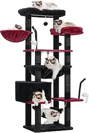 Cat Tree, Cat Tower for Large Cats with 2 Big Platforms, 2 Baskets, condo and Toys, 160cm Cat Scratching Posts for Indoor Cats, Black and red GCT020BR