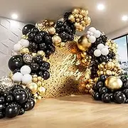 182pcs Black and Gold Balloons Garland Arch Kit, 5 10 12 18 inch Black White and Metallic Gold Balloons Confetti Latex Balloons for New Years Wedding Anniversary Birthday black and gold Party Decorations