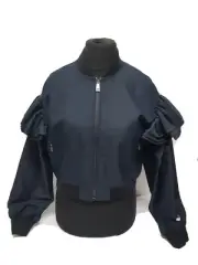 Ted Baker BECKIEY EXAGGERATED FRILL JACKET Dark Navy Bomber Jacket Size 2 | P#