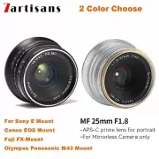 7artisans 25mm F1.8 APS-C MF Prime Lens Fr Sony E Fuji X M4/3 Canon EOS-M Mount