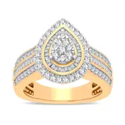 Bevilles Pear Halo Ring with 1.00ct of Diamonds in 9kt Yellow Gold