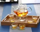 8 Pc Tea Set Glass Teapot With Infuser 1500ml + Round Warmer + 6 Double Wall Cup