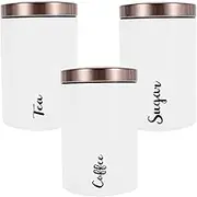 AwObEpl 3 Pcs Coffee Tea Sugar Container Set Sturdy Metal Kitchen Canisters Airtight Tea Coffee Sugar Canisters for Cabinets Kitchen Countertops