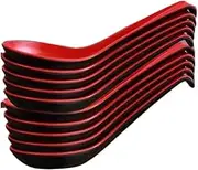 Kitchen 10 PCS Soup Spoons Chinese Miso Ramen Wonton Dumpling Rice Noodle Spoon Red and Black Tablewares