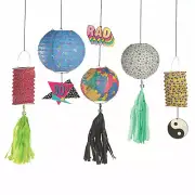 90S Hanging Paper Lanterns, Party Decor, 5 Pieces