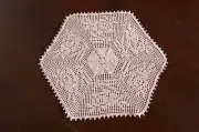 New peach hexagon hand crochet doily, filet crochet rose design, 10.75"