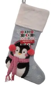 Novogratz Soft Penguin Christmas Stocking 22" Light Blue Snowflakes
