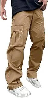 [PLEPAN] Men's Casual Cargo Pants Drawstring Elastic Waist Hiking Pants Workout Joggers Sweatpants Streetwear Trousers for Men