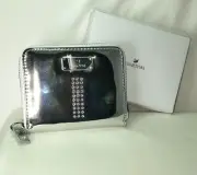 Swarovski Silver Chrome Wallet Zip Closure Embellished with Clear Crystals
