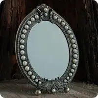 在飛比找樂天市場購物網優惠-歐式仿古臺式化妝鏡子 青古銅色公主化妝鏡 珍珠橢圓梳妝鏡臺鏡