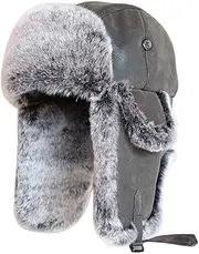SK Studio Winter Hat with Ear Flaps, Warm Cotton Trapper Hat Unisex Aviator Hat Fur Hat Adult for Men Black Leather L