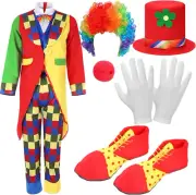 Yahenda 7 Pcs Clown Costume Set Includes Halloween Cosplay Clown Red Nose Wig Sh
