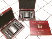 3 Personalized Engraved Whiskey Flasks Groomsmen Gift Custom Unique Wood Case