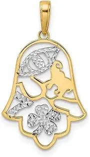 [JewelryWeb] 14k and White Rhodium Sparkle Cut Good Luck Symbols Hamsa Pendant Necklace 28.87x16.5mm Wide 1.16mm Thick-Pendant for Women