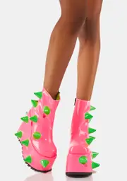 [Demonia] UV Neon Pink Slay-77 Spiked Platform Boots