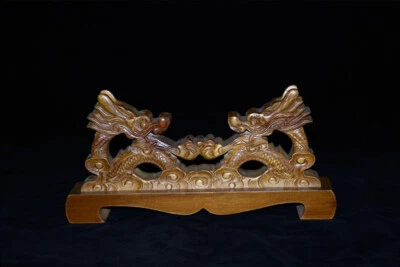 Samurai Sword Stand Katana Holder Bracket Wood Display Rack Dragon Engraved