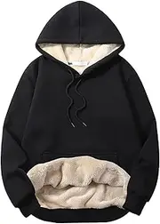 [Flygo] Men's Fleece Sherpa Lined Pullover Hoodie Sweatshirt