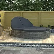2-Person Sun Lounger with Cushions - Poly Rattan Grey Outdoor Daybed, Adjustable Patio Sofa Sectional Couch with Removable Covers, Compact Wicker Furniture