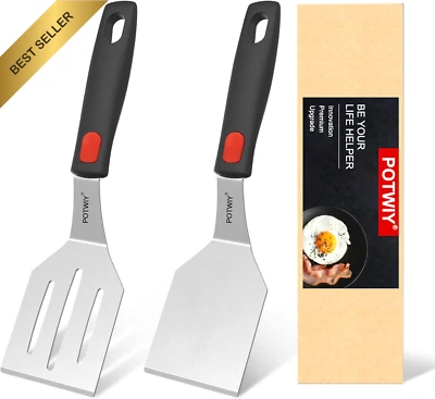 Stainless Steel Spatula Set, 2PCS with Silicone Handle for Cooking