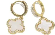 [XUDEJUN] Gold Plated 925 Sterling Silver Gem Hoop Earrings Clover Designs with Crystal Charms Crystal Natural Gemstone Dangle Earrings for Women…