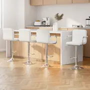 4x Artiss Bar Stools Leather Gas Lift w/Armrest White