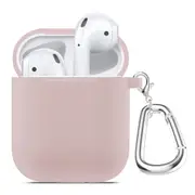 ZUSLAB AirPods 1 Case Silicone Skin Shockproof Full Protective Cover Supports Wireless Charging with Durable Carabiner for Apple - Pink