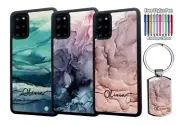 PERSONALISED Name Marble Silicone Case Samsung S21 FE S23 Plus Ultra + Keyring