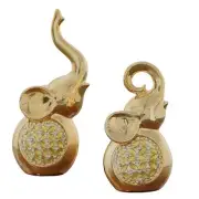 Set of Two Radiant Elephant Figurine Statues, Made of Porcelain with Rhinestones