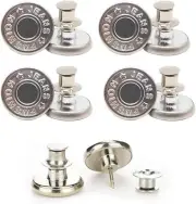 Button pins for Jeans, No Sew and Tools Instant 17 millimeters, Silver