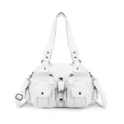 Nevenka Womens Shoulder Bag Handle Satchel Hobo Fashion Washed Leather Purse-White