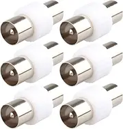 Jopto 6PCS Silver Plated TV Aerial Male To Male Adapter Plug Straight RF Coupler TV Coax Aerial Cable Gender Changer Joiner Adapter Durable Male Socket To Male Connector Antenna Extension White